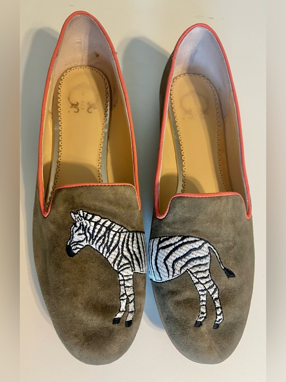 C. Wonder suede flats with Zebra Embroidery - Olive Green